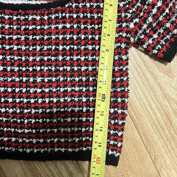 Pol Sweater Top Size M Red White Stripes Fuzzy Soft Short Sleeve Y2K Grunge - Picture 5 of 6